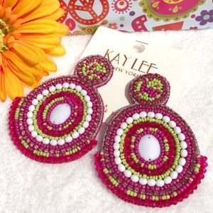 Boho Seed Bead Double Circle Post Drop Earrings